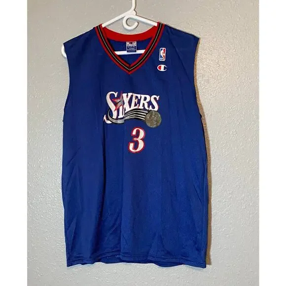 Champion XL Authentic Athletic Apparel Blue Red Jersey Iverson 3 Sixers NBA - Picture 7 of 7